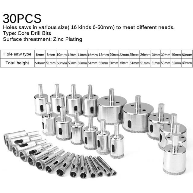 (30pcs) 8/14/15/16/30Pcs 6mm-70mm Diamond Coated Drill Bit Set Tile Marble Glass Ceramic Hole Saw Drilling Bits For Power Tools