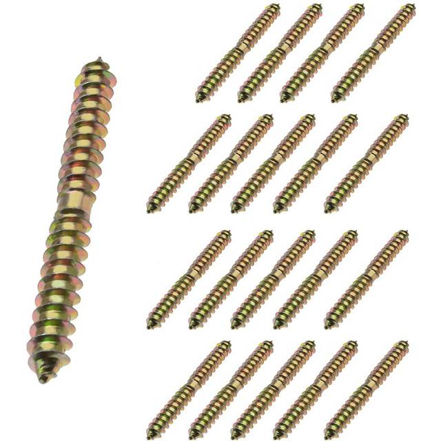 20pcs M6x60mm Double Ended Screws Self-Tapping Threaded Bolts Wood to Wood Screws for Furniture Fixing Dowel Zinc Plated