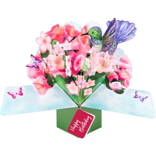 Pop Up Hummingbird & Flowers Happy Birthday Card 3D Greeting Cards