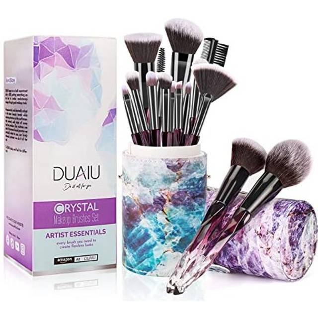 Makeup Brushes 15pcs Premium Synthetic Bristles Crystal Handle Set Kabuki Foundation Brush Face Lip Eye Makeup Brush Sets Professional with Starry