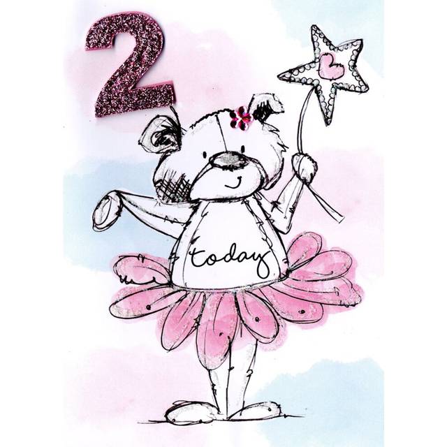Scribble Bear Girls 2nd Birthday Greeting Card Childrens Birthday Cards
