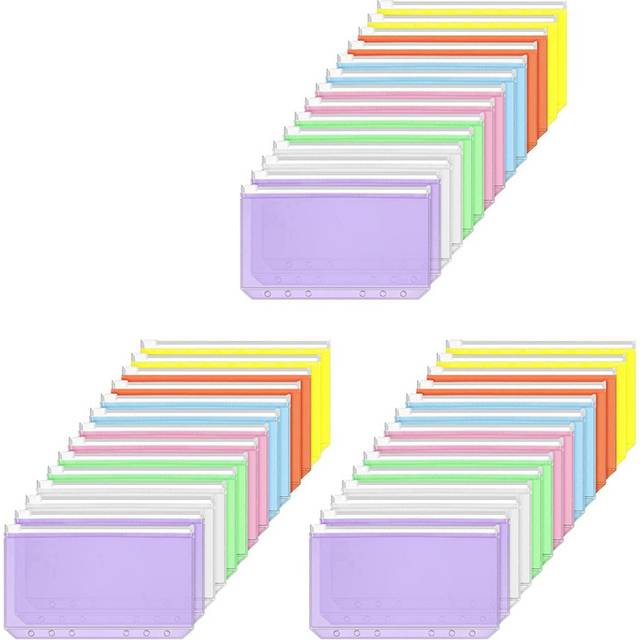 42 Pieces Binder Pockets A6 Size 6 Holes Binder Zipper Folders Waterproof PVC Loose Leaf Bags for 6-Ring Binder Notebook