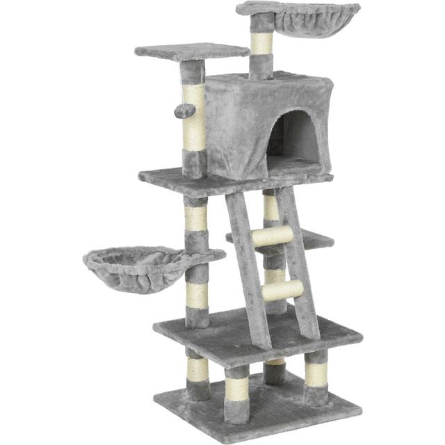 PawHut Cats 6-Tier Sisal Rope Activity Tree w/ Dangle Toy Grey