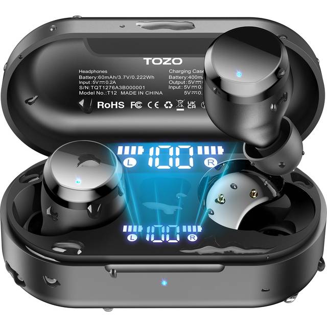 TOZO Tonal Dots (T12) Wireless Earbuds Bluetooth 5.3 Headphones Built-in ENC Noise Cancelling Mic, 55 Hrs Playtime App Customize EQ IPX8 Waterproof