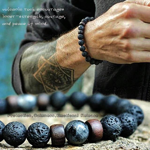 Vulkansten Armband För män Träpärlor Avslappning Armband Kvinnor Herr Smycke Presenter Energi Armband Meditation Smycke - Svart