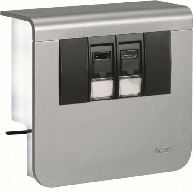 Hager SL20055907D1 Datauttag 2 x RJ45, kanalhöjd 55 mm Aluminium