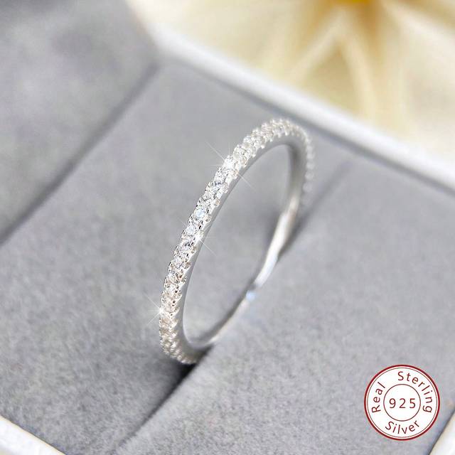 SHEIN 1Pc Simple Shining Single Ring Sterling Silver Zirconia Ladies Jewelry Eternal Ring Fine Jewelry Gift For Women For Daily Life Decor