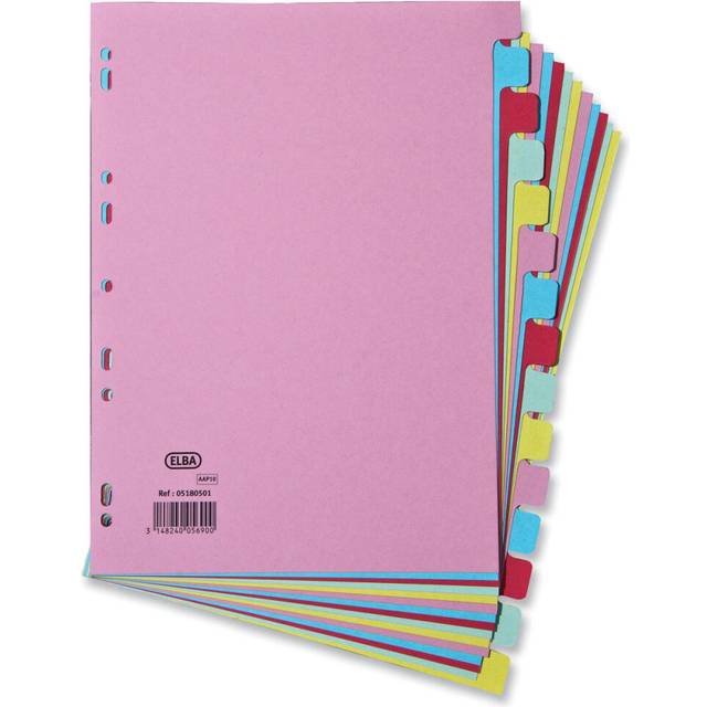 Elba Subject Dividers 15-Part Card Multipunched Recyclable 160gsm A4 Assorted Ref 400007437
