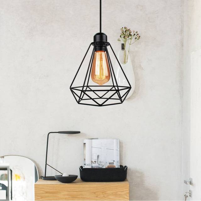 Industrial E27 Hanging Light Metal Iron Chandelier Retro Hanging Lamp Vintage Diamond Pendant Light Black Ã200MM