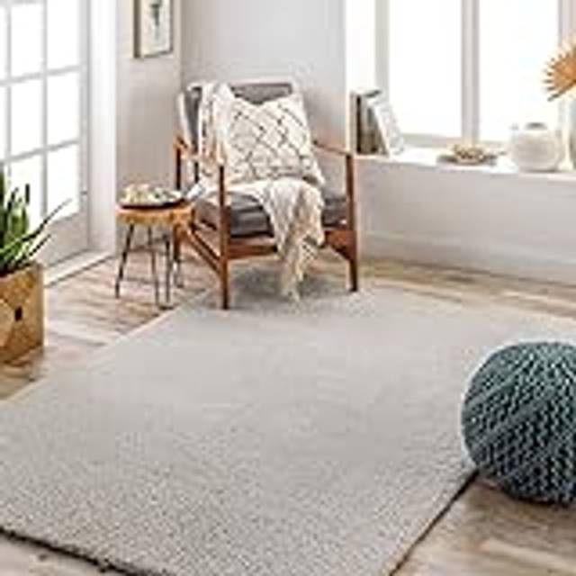 CLAIRE Shaggy Solid Color Plush Pile Area Rug - Grey - 160cm x 215cm