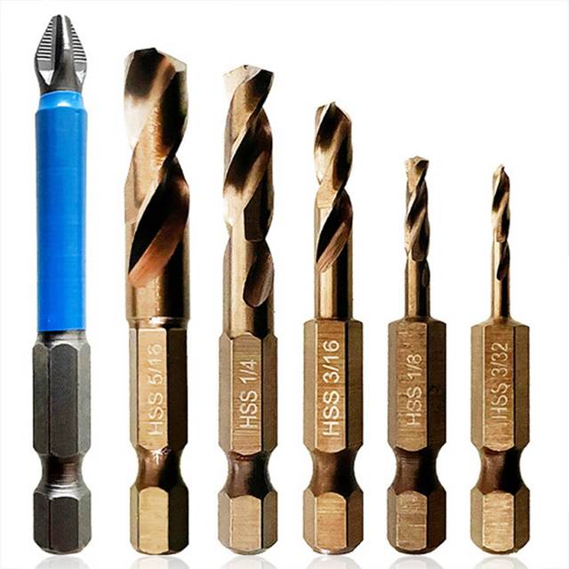 6-Piece M35 Cobalt Stubby Drill Bit Set for Stainless Steel & Hard Metals for Quick Chucks & Impact Drivers