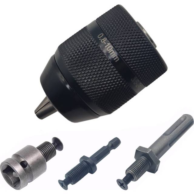 (E: 4pcsÂDrill ChuckÂ+ SDS PlusÂ+ Hex Handle +ÂSquare Adapter) 0.8-10mm 3-Jaw 3/8-24UNF Drill Chuck Quick Change Adapter SDS-Plus Shank 1/4 Inch H