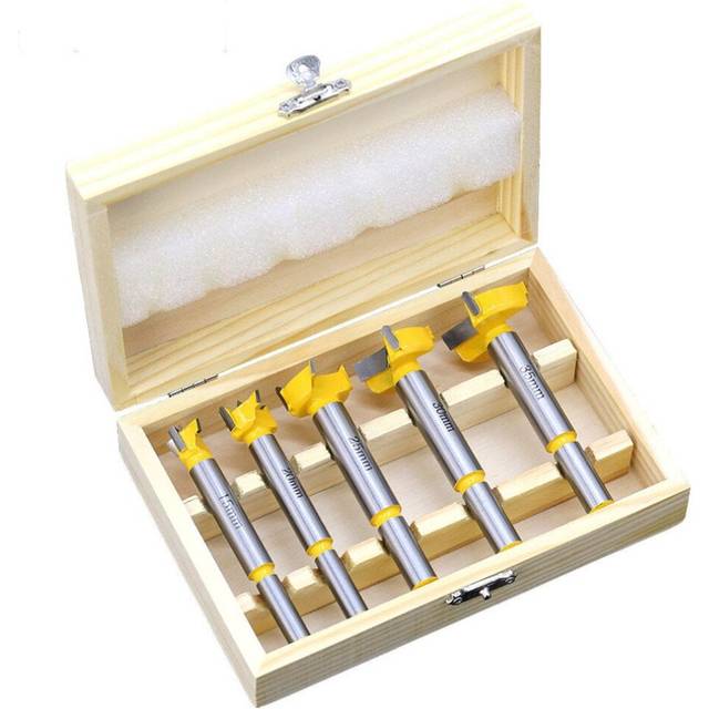 5pc Carbide Tip Forstner Hinge Boring Drill Bit Set for Carpentry Wood Window Hole Cutter Auger Wooden Drilling Dia 15 20 25 30 35mm