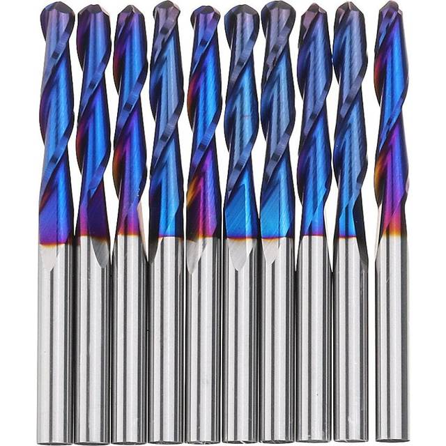 (2 flute flat nose) 10pcs 3.175mm Shank Nano Blue Coat Flat Nose End Mill CNC Router Bits 1/8 Inch Shank Spiral Upcut 2 Flute Milling Cutter