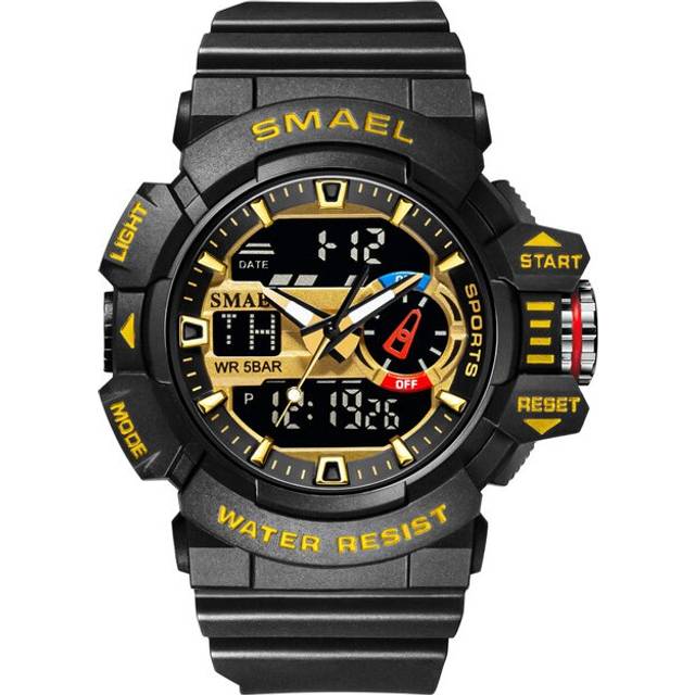 SMAEL Men Sports Watch Military Watches LED Quartz Dual Display Stopwatch Waterproof Outdoor Sport Men's Wristwatches For Male