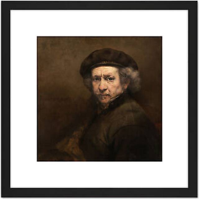 Rembrandt Self Portrait Cropped 8X8 Inch Square Wooden Framed Wall Art Print Picture with Mount - Black - One Size