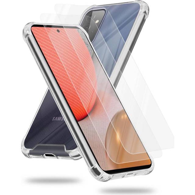 Cadorabo Case and 2x tempered protective glass for Samsung Galaxy A72 4G / 5G TPU silicone edge and acrylic glass back Hybrid HardCase Back Case
