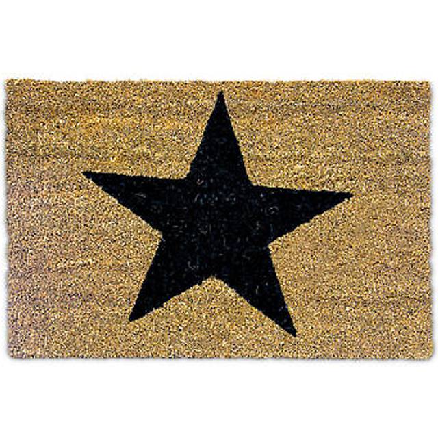 Relaxdays Coir STAR Doormat, Natural Coconut Fibre, 40 x 60 cm, Welcome Mat, Anti-Slip Rubber PVC Underside, Brown