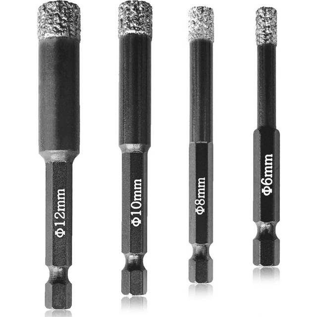 Dry Diamond Drill Bits - 4Pcs - (6mm), (8mm), (10mm), (12mm) - Hex - Tile Drill Bits