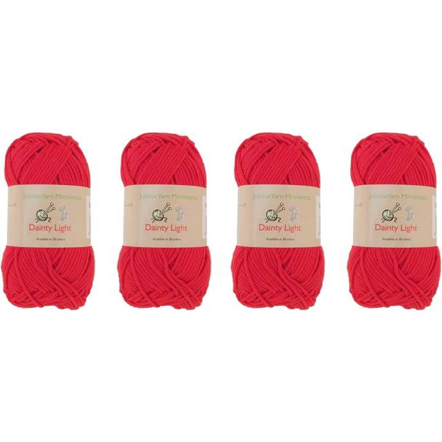 JubileeYarn Dainty Light Yarn - Worsted Weight Cotton - 100g/Skein - 205 Hearts Red - 4 Skeins