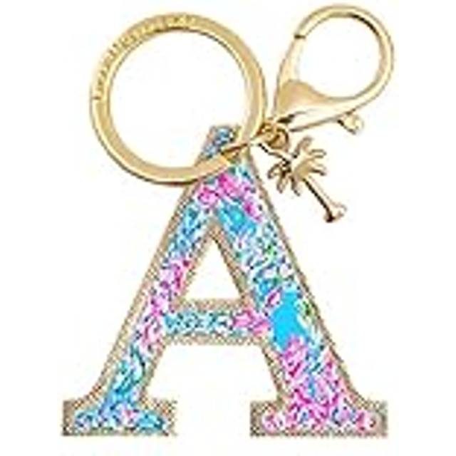 Lilly Pulitzer Leatherette Initial Keychain  Letter Bag Charm for Women  Best Fishes (A)