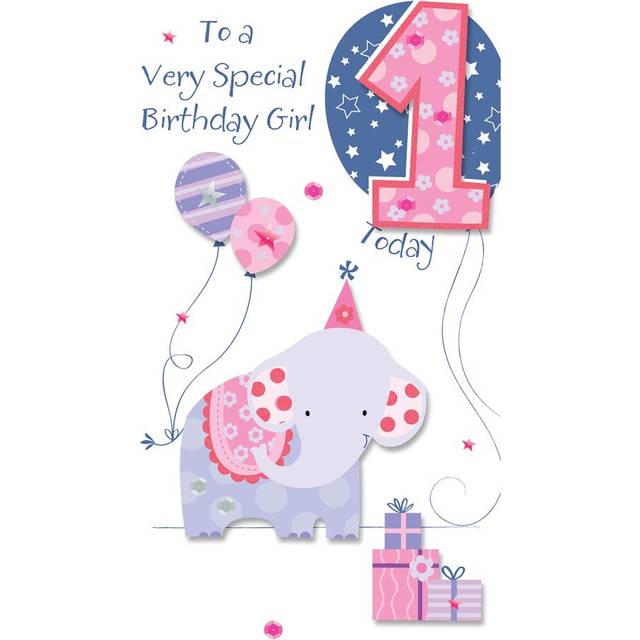 Girls 1st birthday 1 today embellished greeting card talking pictures cards