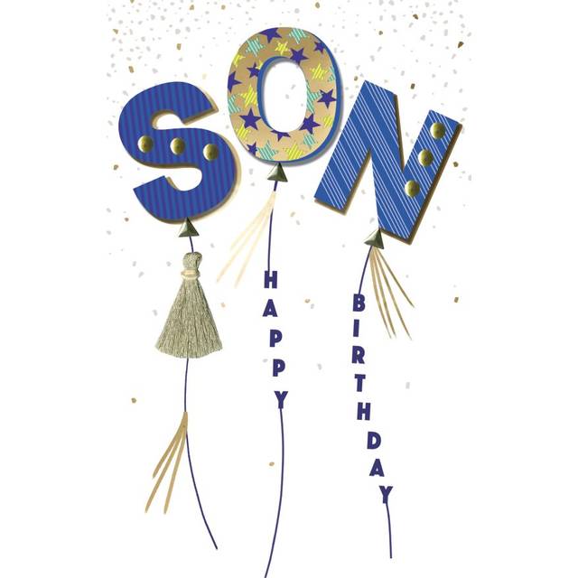 Son Happy Birthday Card Embellished & Foiled Balloons Champagne Greeting Card