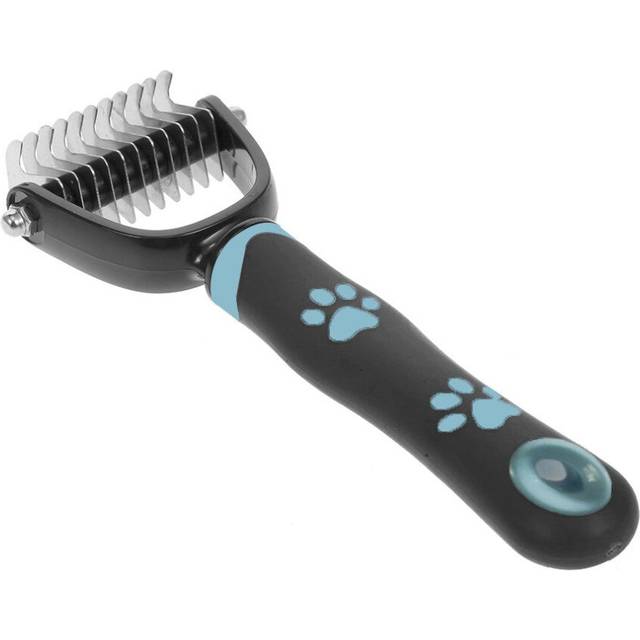 (Blue) Pet Grooming Tool - Double Side Dematting Comb Remove Undercoat Mats Tangles Shedding Brushes