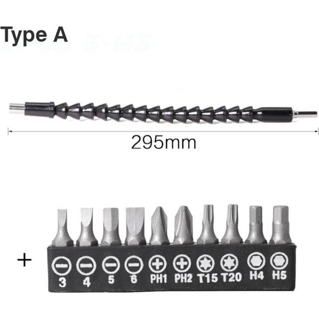 (A:ÂUniversal Hose+3-H5 Screwdriver Bit) 295mm Flexible Shaft Tool Electronics Drill Screwdriver Bit Holder Connect Link Multitul Hex Shank Extension
