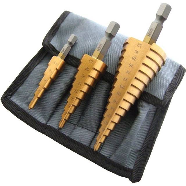 Malayas 3Pcs HSS Step Cone Drill Titanium Coated Hole Cutter Bit Set 4-12 20 32mm Tools Accessories