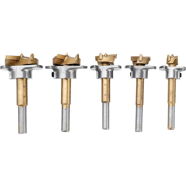 (CartonÂPacking) 5PCS 15/20/25/30/35mm Forstner Drill Bit Set Titanium Coating Wood Auger Cutter Positioning Hole Saw Cutter Hinge Hole Opener