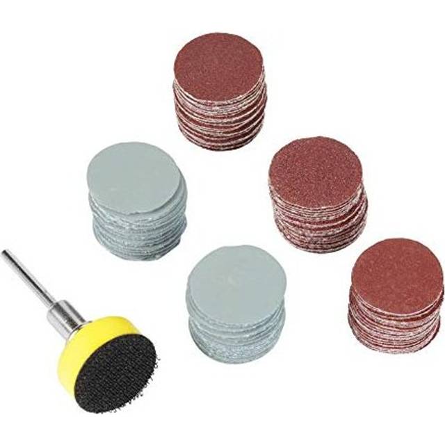 "100pcs Sanding Discs Pad Kit, 1 Inch/25mm Hook and Loop Sandpaper Discs with 1/8"" Backer Plate Shank and Soft Foam Buffering Pad for Drill Grinder"