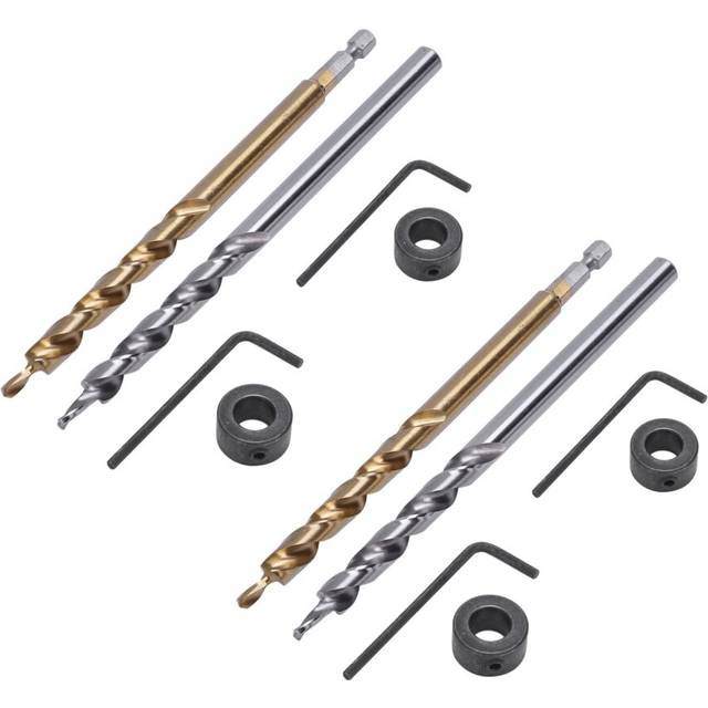 4Pcs 1/4 Inch Hex Pocket Hole Drill Bit + 3/8(9.5mm)Replacement Twist Step Drill Bit with Depth Stop Collar