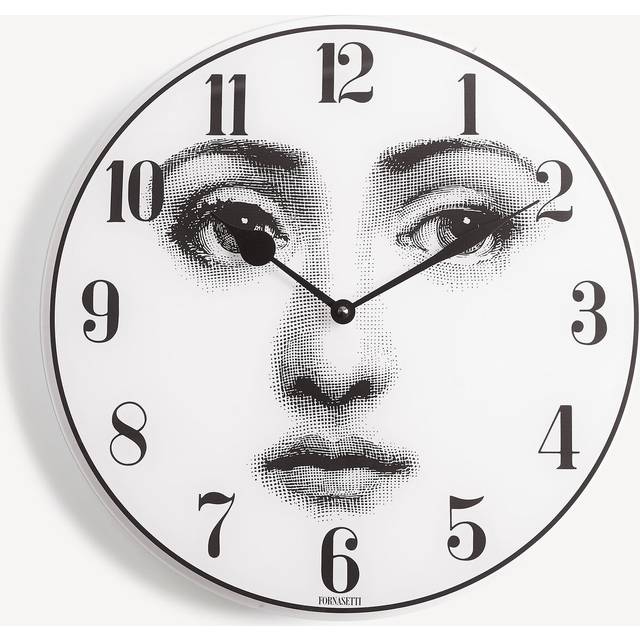 FORNASETTI Wall clock Viso white/black - 95% glass, 4% plastic, 1% iron
