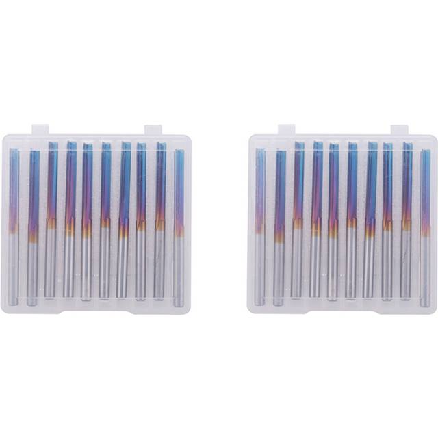20Pcs 3.175 Blue Coated Straight End Mill 2 Flute Carbide Milling Cutter for Wood MDF Plastic CNC Engraving Bit