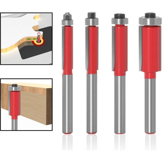 1/4Pc 6mm 1/4&quot; Shank Flush Trim Router Bits End Mill For Wood Lengthened Trimming Cutters With Bearing Woodworking Tool End Mill