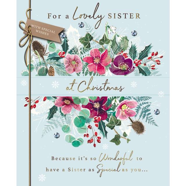 For A Lovely Sister Embellished Christmas Greeting Card Fable Range Xmas Cards