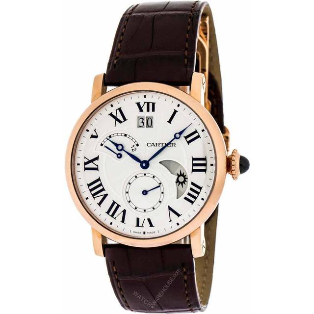 CARTIER Rotonde 42MM 18K Rose Gold Alligator STRP Men's Watch W1556240 - Silvered Opaline - 42 mm