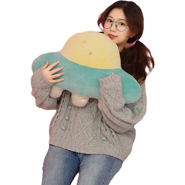 Cartoon Space Series Stuffed Toys Soft Spaceship Star Pillow For Adults Kids(yellow-green)