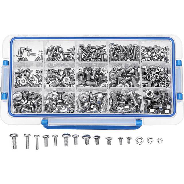 480Pcs M4 M5 M6 Torx Screw Pan&Flat Head 304 Stainless Steel Bolt Assortment