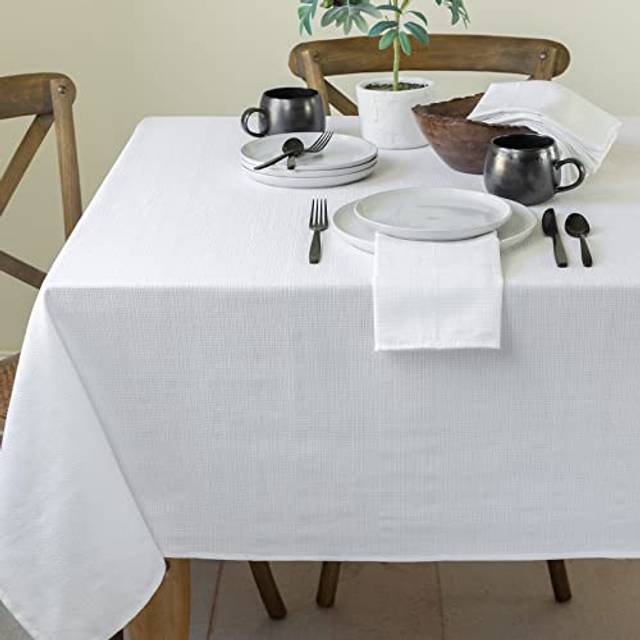 "Benson Mills Cameron Textured Fabric Table Cloth  for Everyday Home Dining  Parties  Weddings & Holiday Tablecloths (60"""" x 84"""" Rectangular  White)"