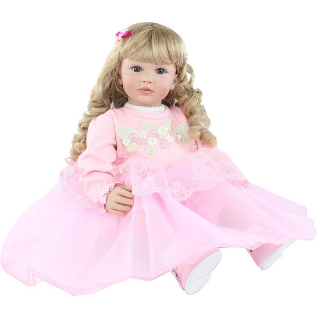 BZDOLL 60 CM Silicone Reborn Toddler Doll Dress Up  Blonde Long Hair Babies Toys For Girl Boneca Child Birthday Gift Blue eyes, 60cm doll