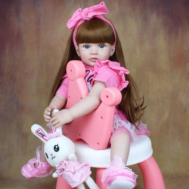 BZDOLL 60 CM Soft Silicone Baby Reborn Doll For Girl with Cloth Body Lifelike 24 Inch Princess Toddler Long Hair Bebe Lovely Kid Birthday Gift Blue eyes, 60cm doll blue