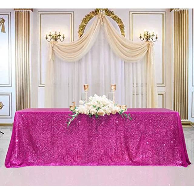B-Cool Sequin Table Cloth Shimmer Tablecloth Sequin Table Cloth 90x132 Inch Rectangle Fuchsia Sequin Tablecloth Thanksgiving Tablecloth Sparkle Tablec
