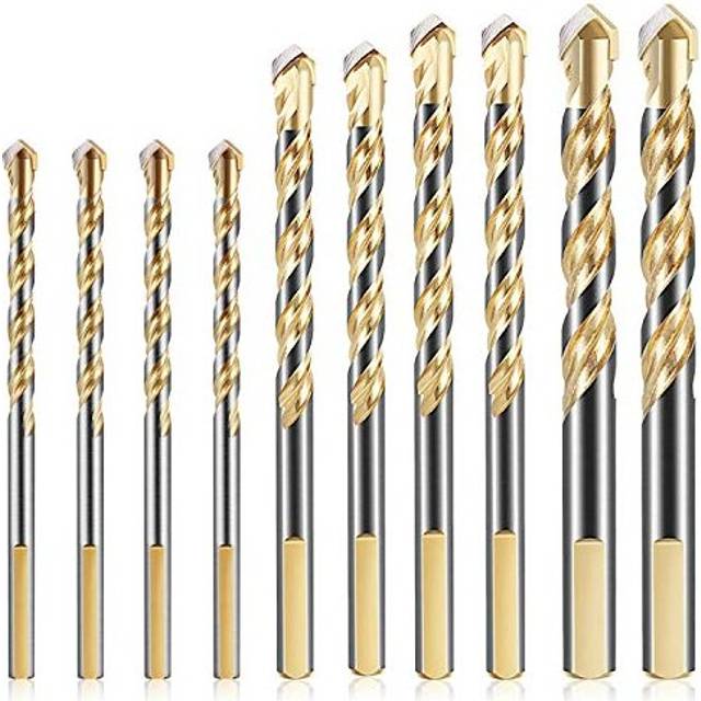 10Pcs Masonry Drill Bits, 6/8 /10 /12mm Tungsten Carbide Drill Bit Set for Porcelain Ceramic Tile Concrete Brick Wall Glass Mirrors Plastic Masonry