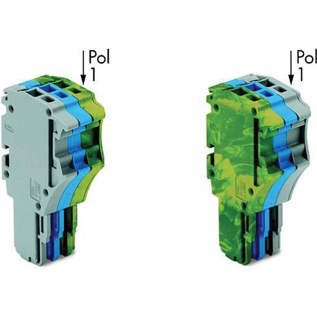 WAGO 2020-103/000-038 3-way 1-cond F Plug w Gnd Base Grey Blue Grn-ylw