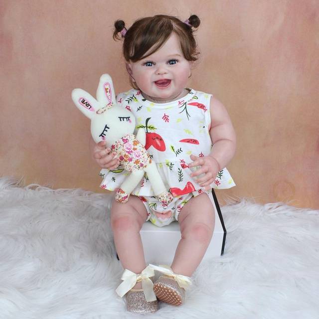 3D Paint Skin Silicone Reborn Baby Toy For Girl Like Real 55 CM Smiling Princess Bebe Art Doll With Vein Collection Dress Up 55cm 3D-paint Skin Doll