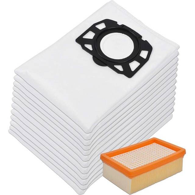 12 Vacuum Cleaner Bags + 1 Flat Pleated Filter for Karcher WD4, WD5 and WD6 Wet & Dry Multi-Purpose Vacuum Cleaner