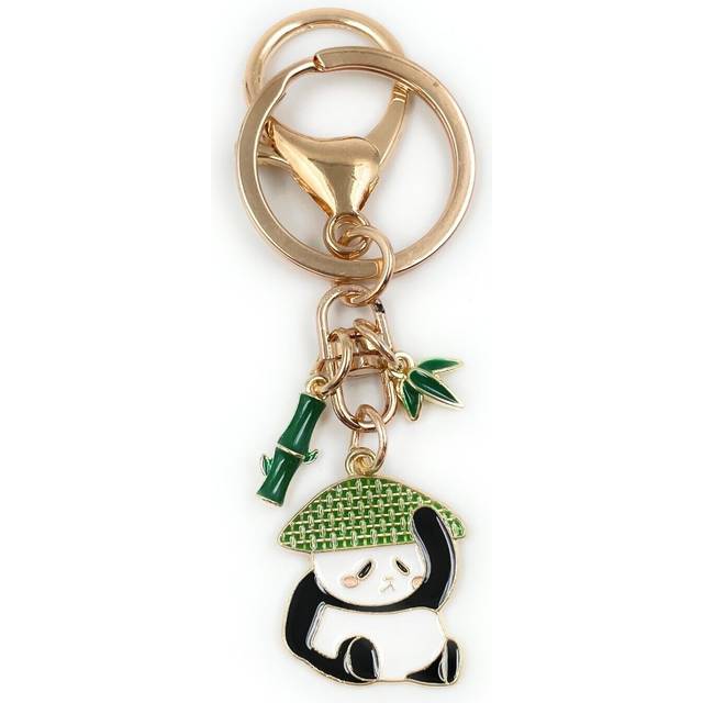 Panda bear hat bamboo keychain made of metal lucky charm golden