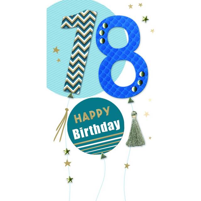 Male 18th Birthday Card Embellished Balloons Champagne Greeting Card